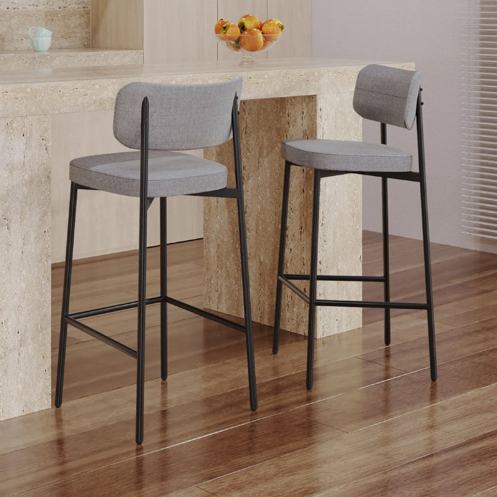 Banqueta Alta Bar Estofada Kit 4 Ella M25 Linho Cinza CL - Mpozenato