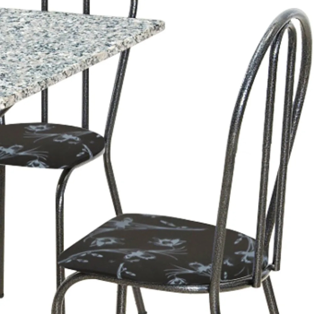 Jogo de Mesa e 04 Cadeiras Thais com Tampo Granito Craquelada/Assento Preto Flor - Artefamol