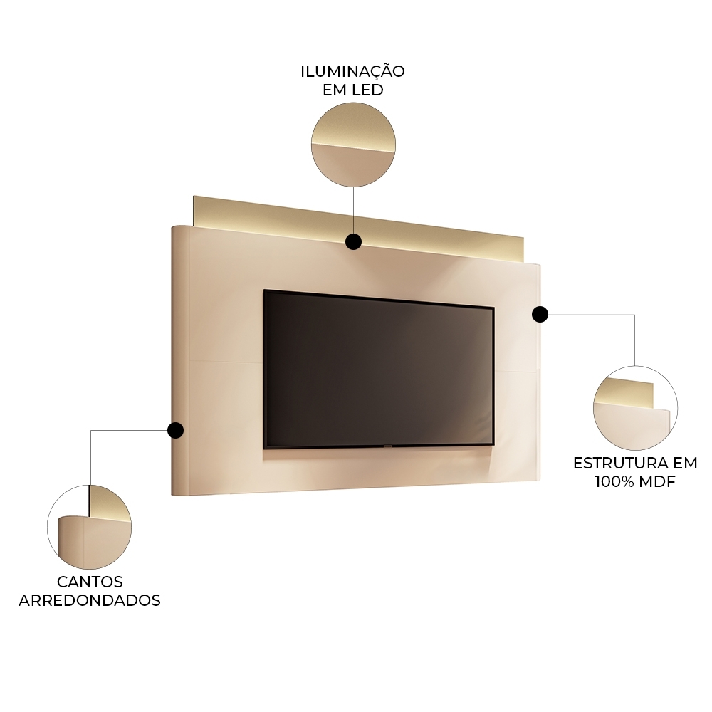 Painel TV 85 Pol 208cm Com LED Turin Off/Champanhe H01 - Mpozenato