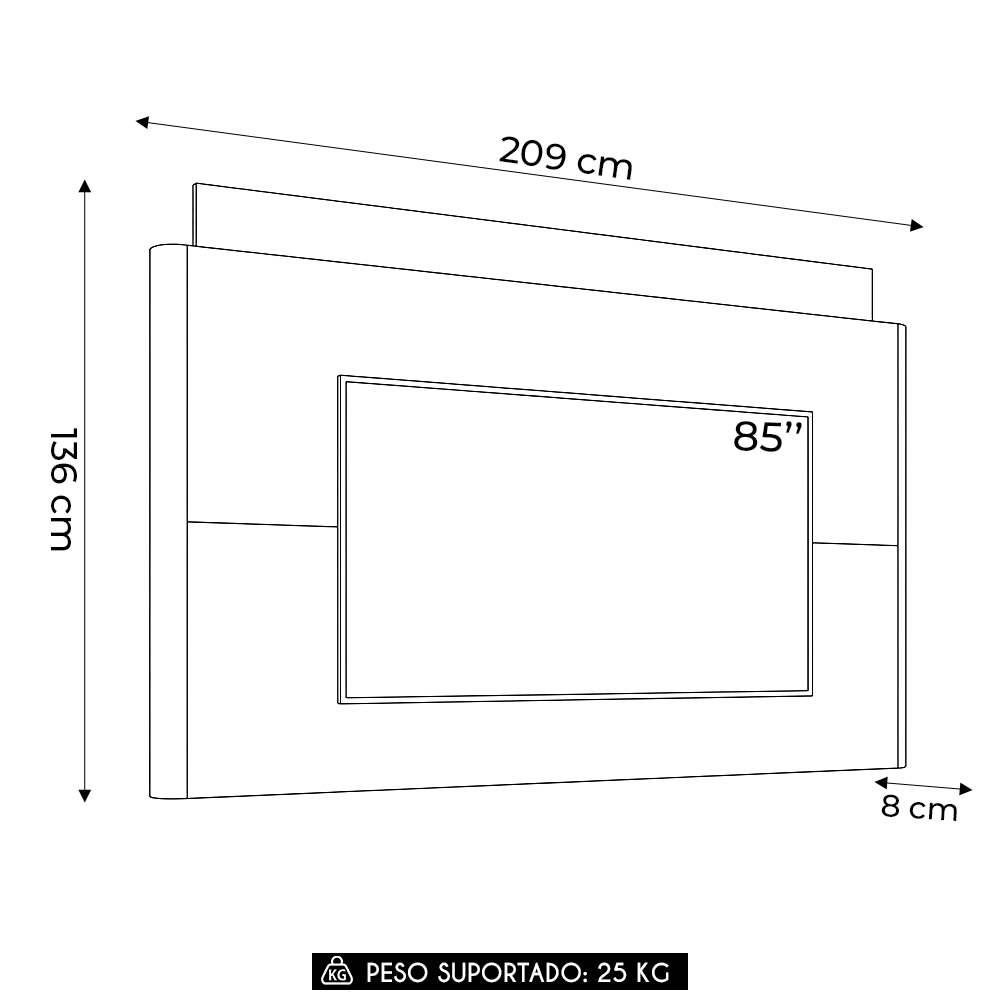 Painel TV 85 Pol 208cm Com LED Turin Off/Champanhe H01 - Mpozenato