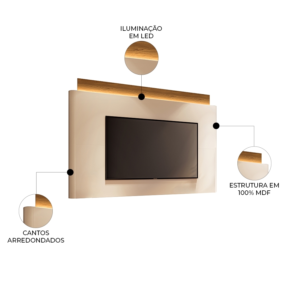 Painel TV 85 Pol 208cm Com LED Turin Off/Cinamomo H01 - Mpozenato