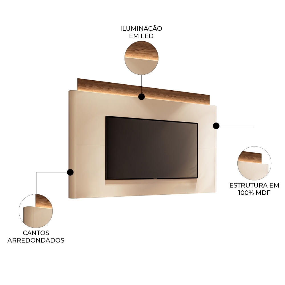 Painel TV 85 Pol 208cm Com LED Turin Off/Castanho H01 - Mpozenato