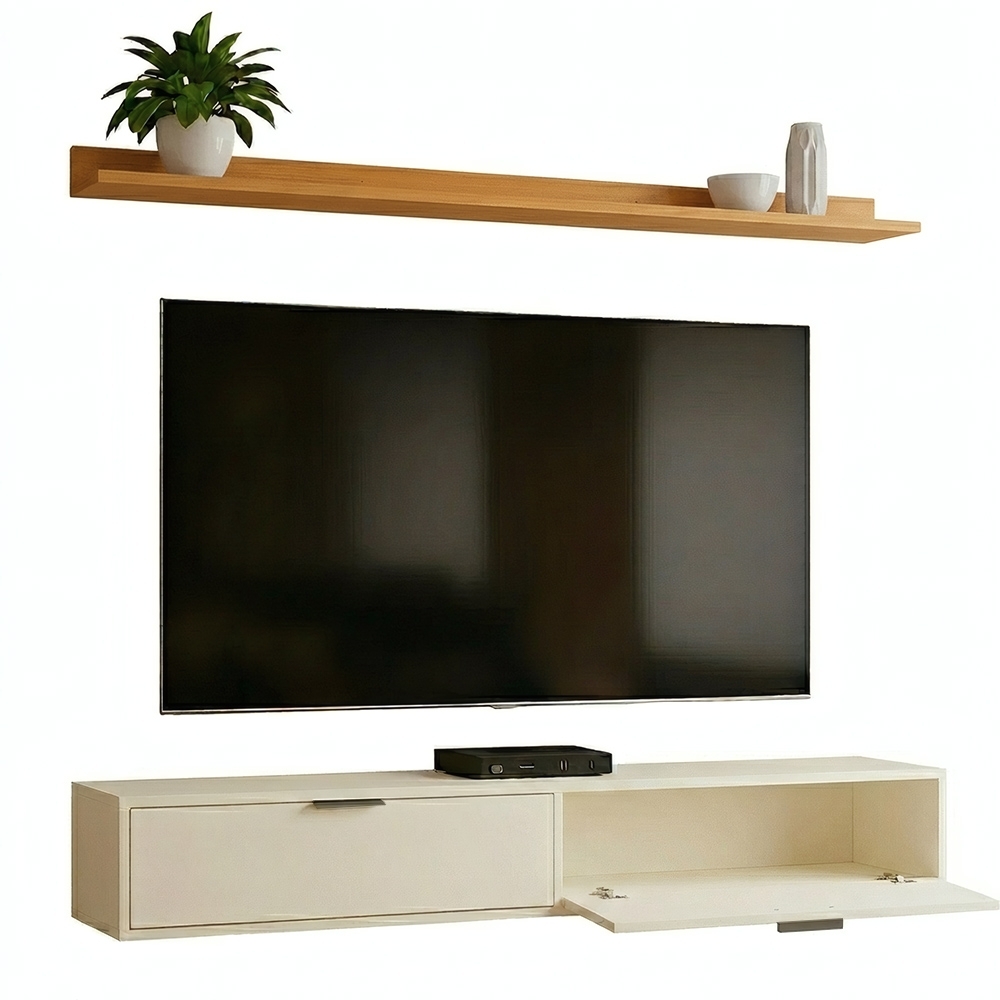 Rack TV 65 Pol. Suspenso 160cm 2 Portas Lila Off/Cinamomo Z49 - Mpozenato