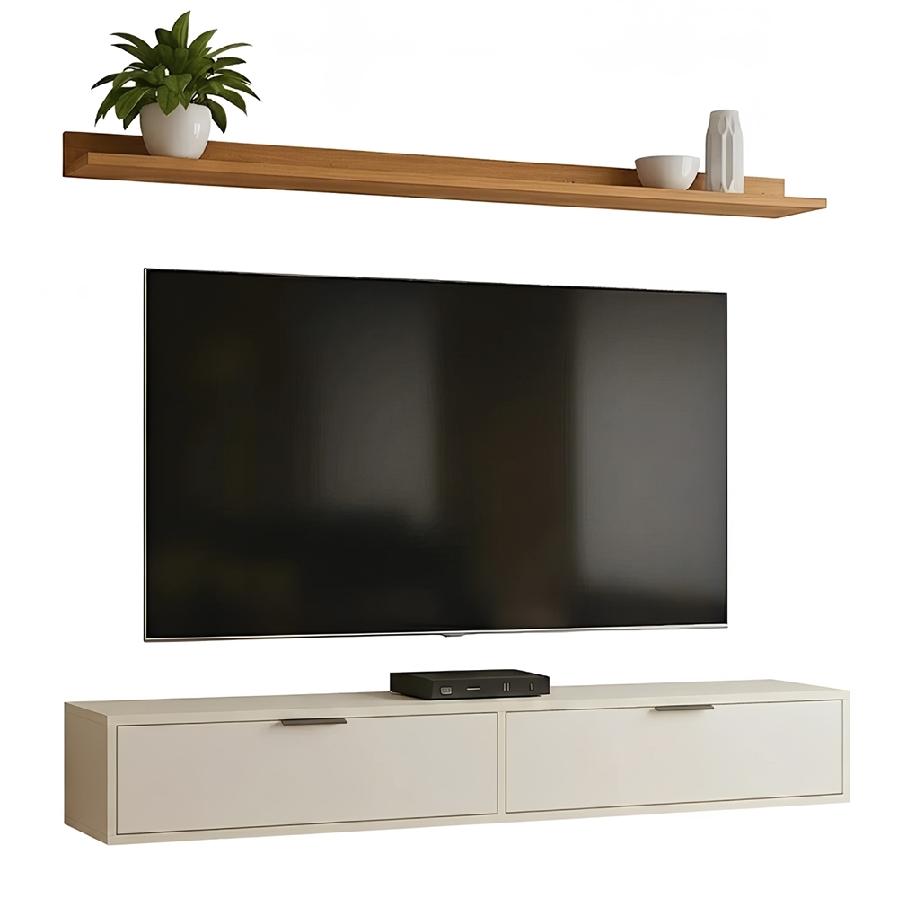 Rack TV 75 Pol. Suspenso 180cm 2 Portas Lila Off/Cinamomo Z49 - Mpozenato