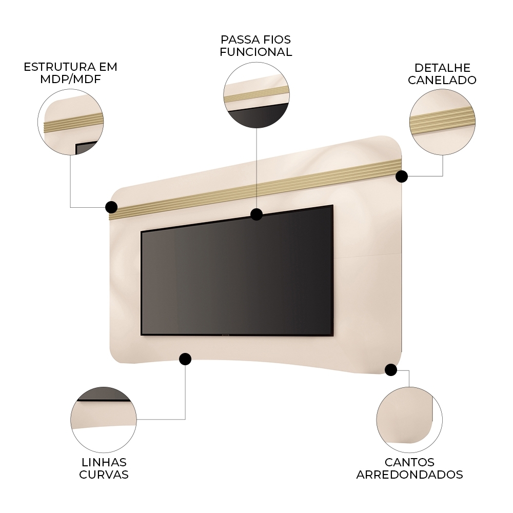 Painel TV 80 Pol 200cm Suspenso Arven Off White/Champanhe H01 - Mpozenato
