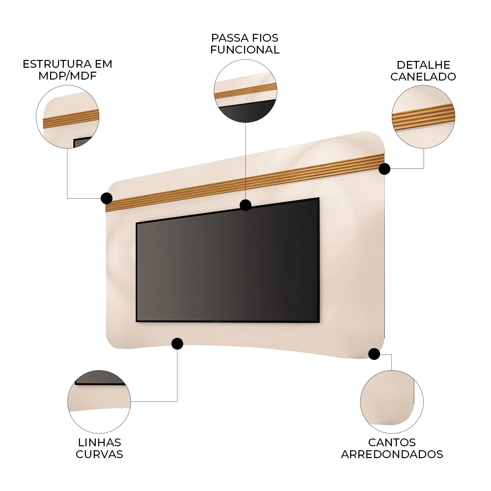 Painel TV 80 Pol 200cm Suspenso Arven Off White/Cinamomo H01 - Mpozenato