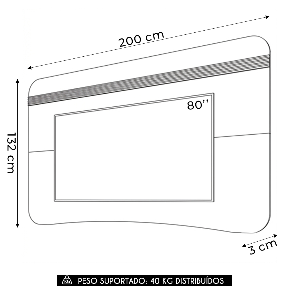 Painel TV 80 Pol 200cm Suspenso Arven Cinamomo H01 - Mpozenato