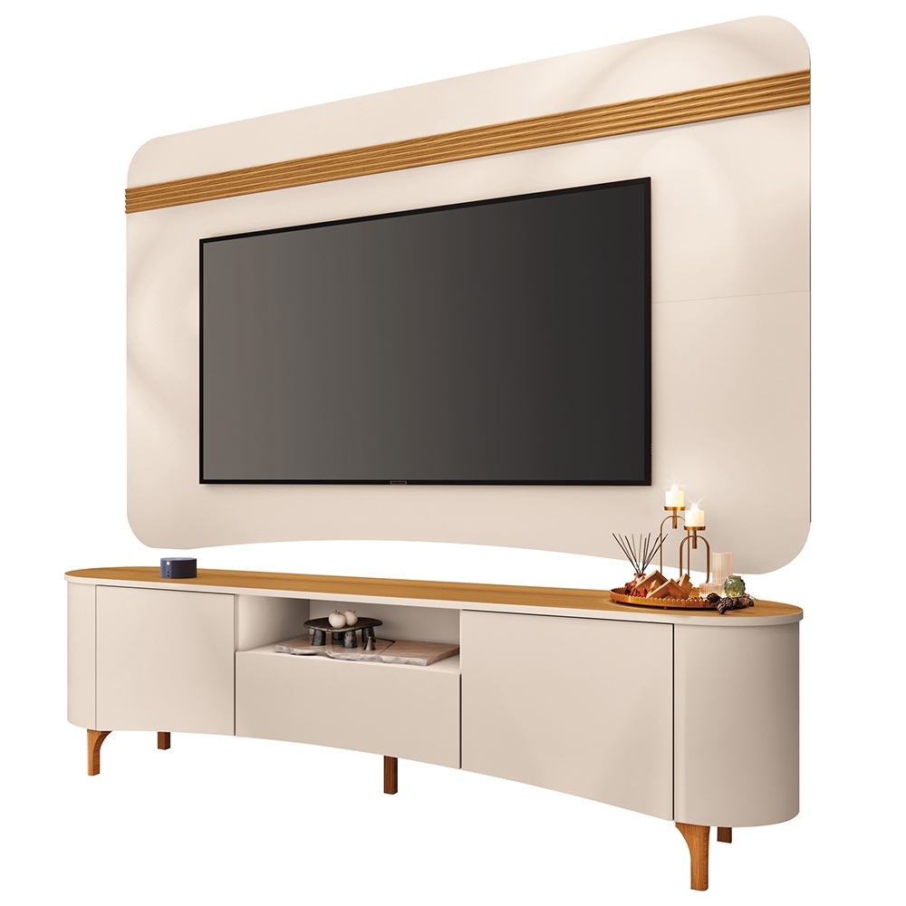 Painel TV 80 Pol 200cm Arven e Rack Sala Yang Off White/Cinamomo H01 - Mpozenato