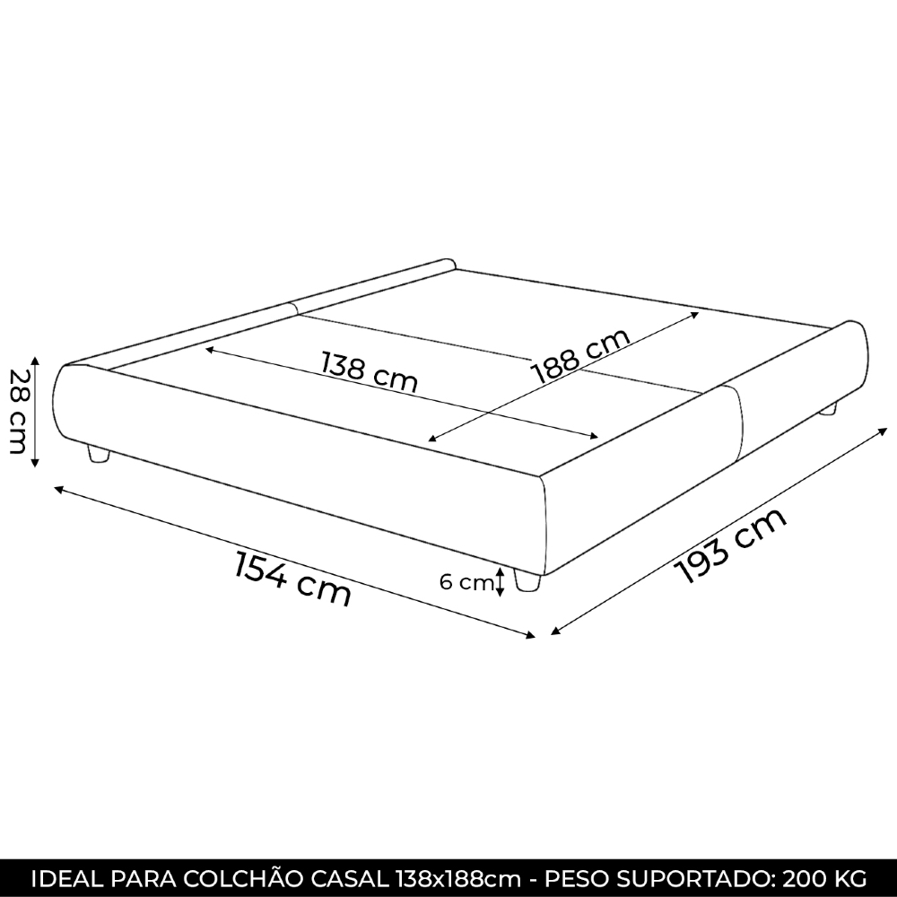 Cama Casal Base Box 140cm Cairo Facto Cinza Z37 - Mpozenato