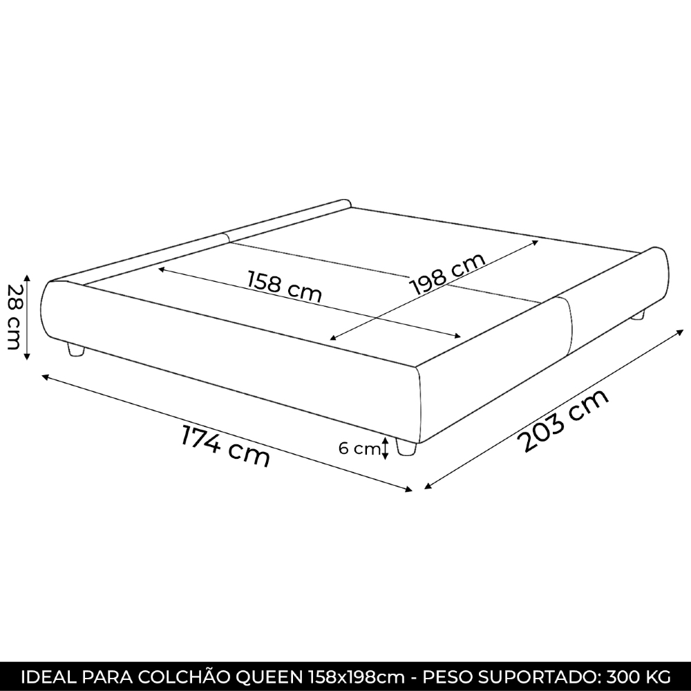 Cama Queen Base Box 160cm Cairo Facto Cinza Z37 - Mpozenato