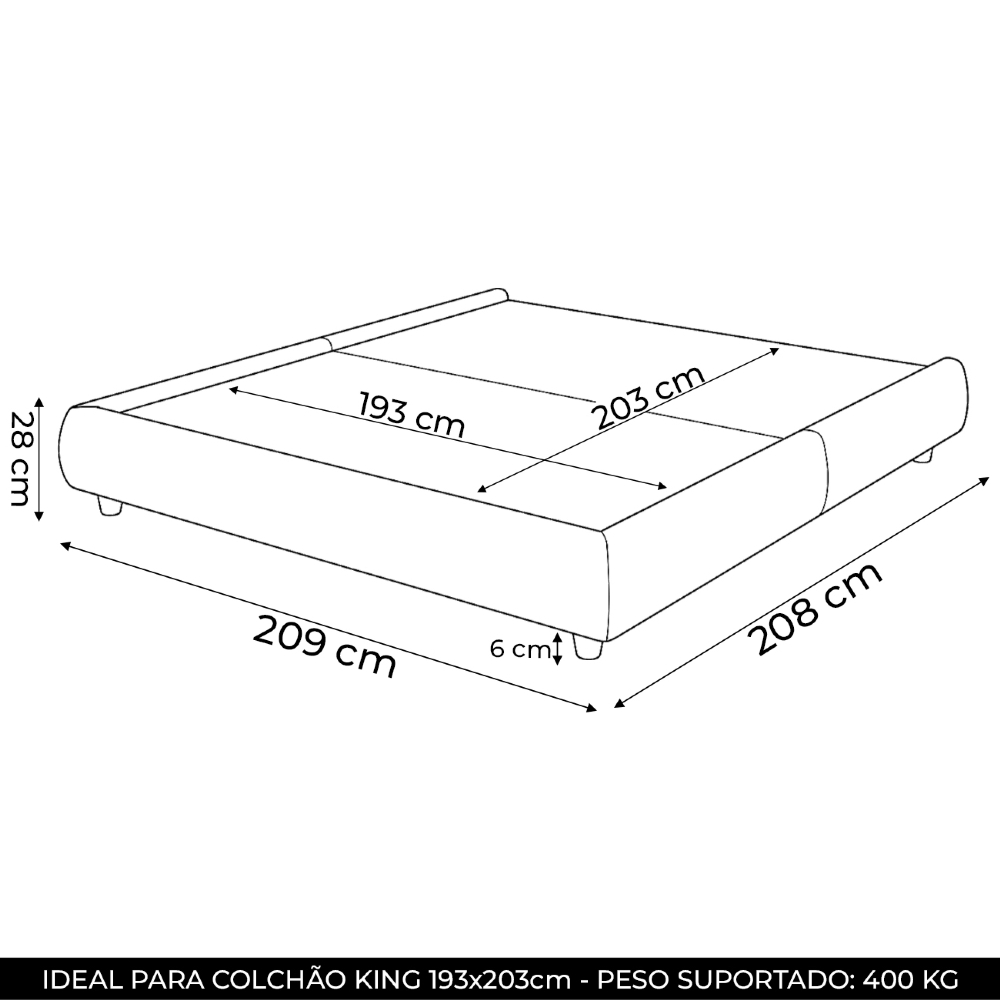 Cama King Base Box 195cm Cairo Facto Cinza Z37 - Mpozenato