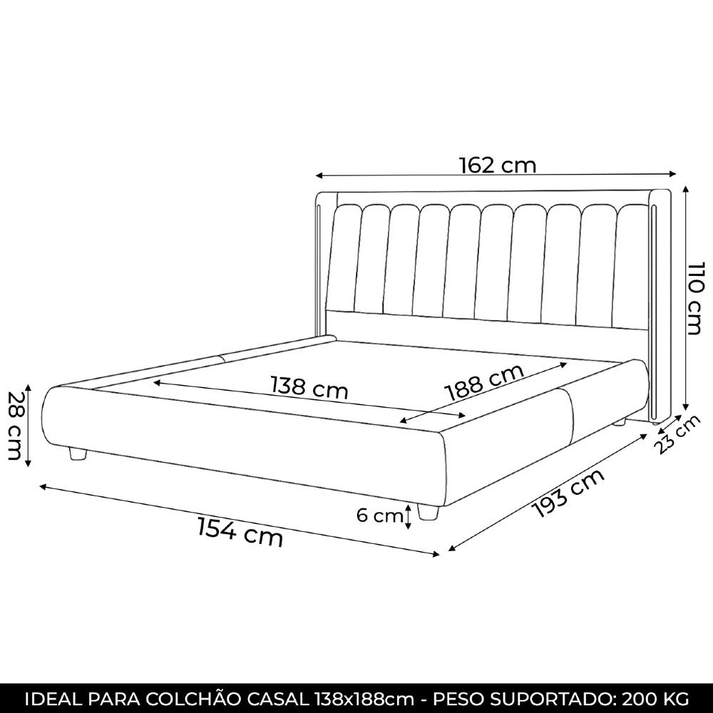 Cama King 140cm Cairo e Cabeceira Luara Sintético Caramelo/Creme Z37 - Mpozenato