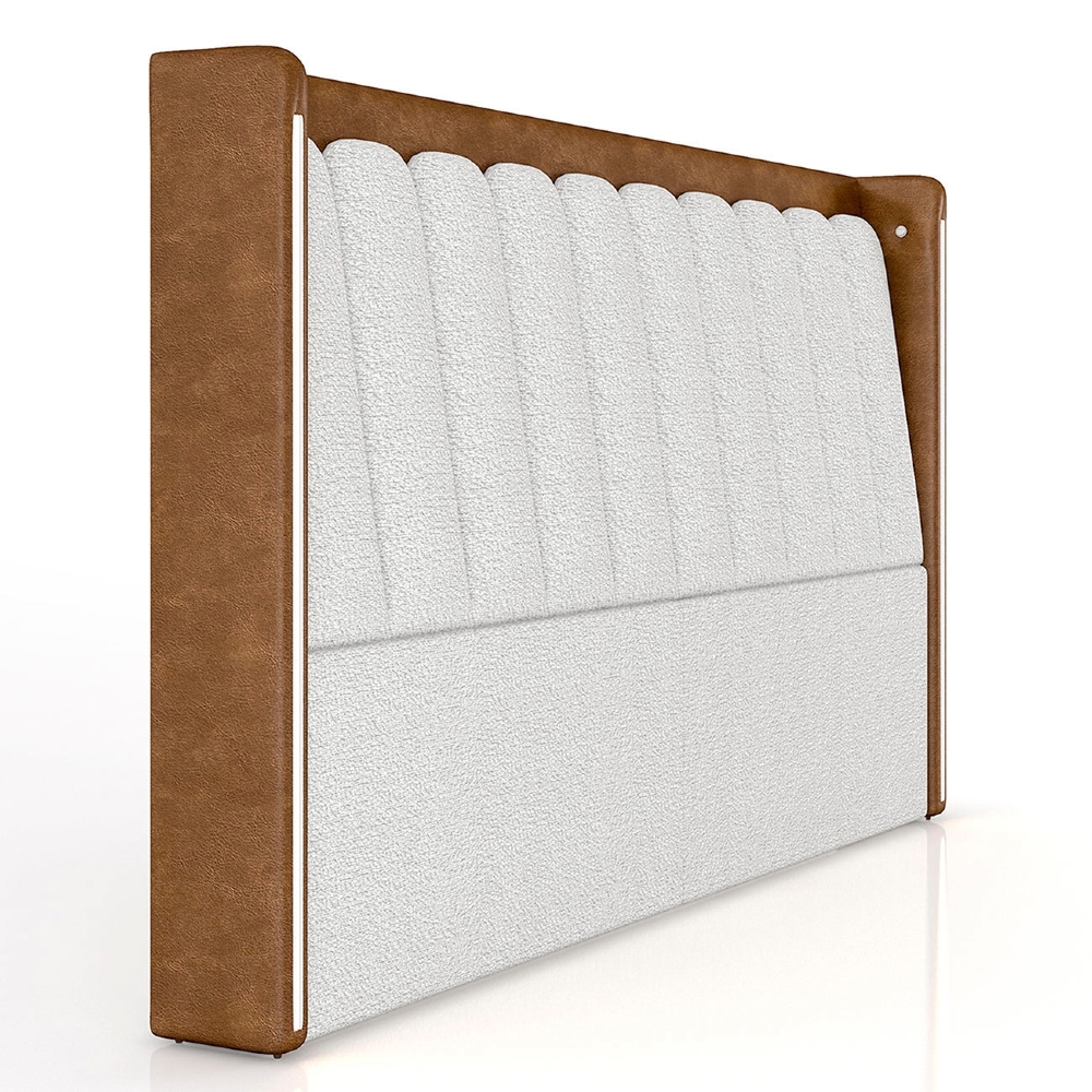 Cama King 140cm Cairo e Cabeceira Luara Sintético Caramelo/Creme Z37 - Mpozenato