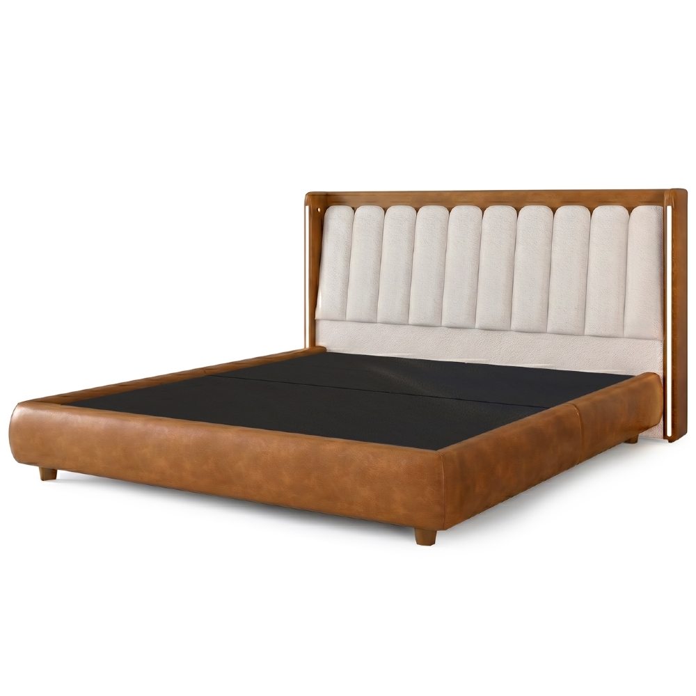 Cama King 195cm Cairo e Cabeceira Luara Sintético Caramelo/Creme Z37 - Mpozenato
