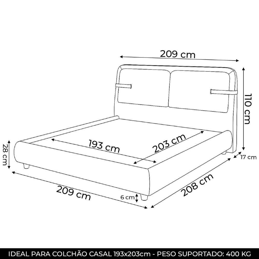 Cama King 195cm Cairo e Cabeceira Nalu Facto Cinza/Off Z37 - Mpozenato