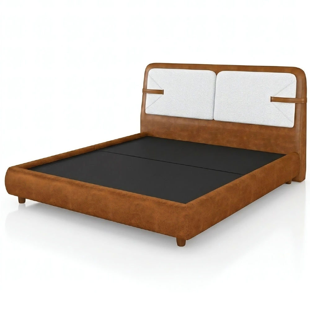 Cama Casal 140cm Cairo e Cabeceira Nalu Sintético Caramelo/Creme Z37 - Mpozenato