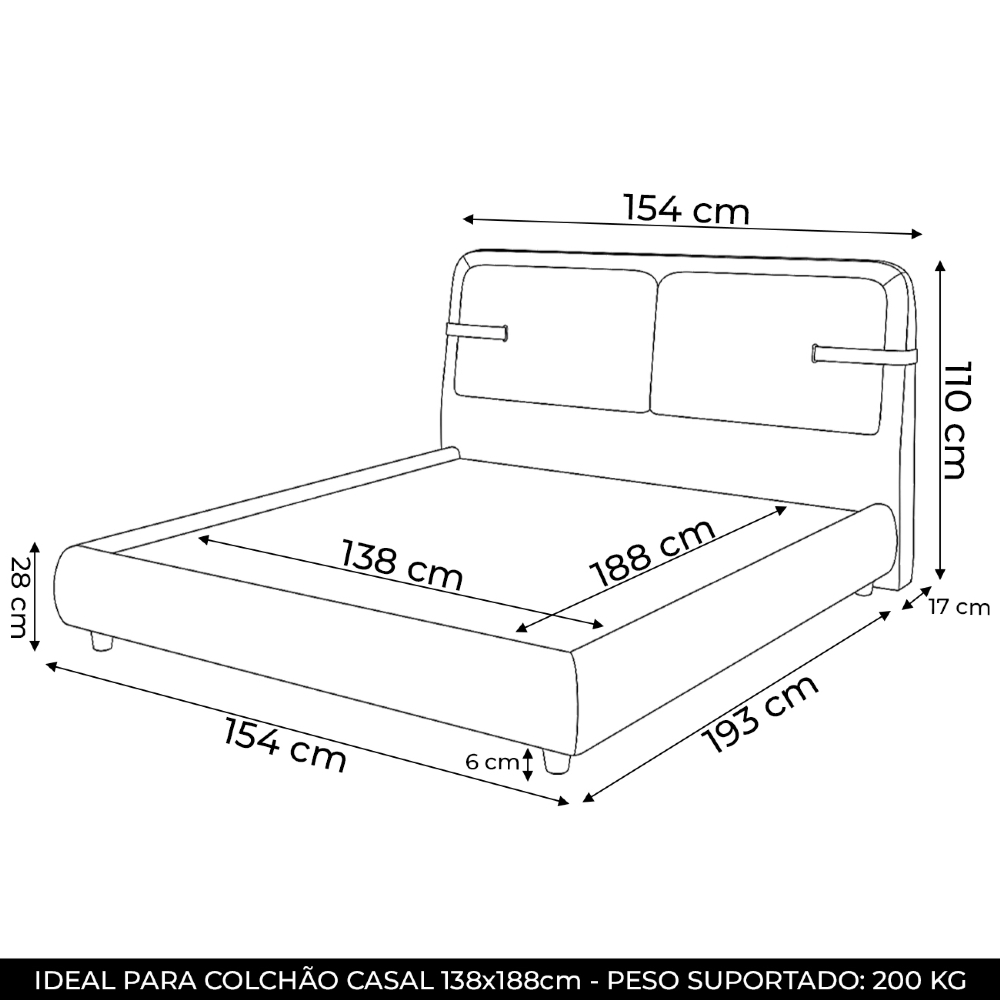 Cama Casal 140cm Cairo e Cabeceira Nalu Sintético Caramelo/Creme Z37 - Mpozenato