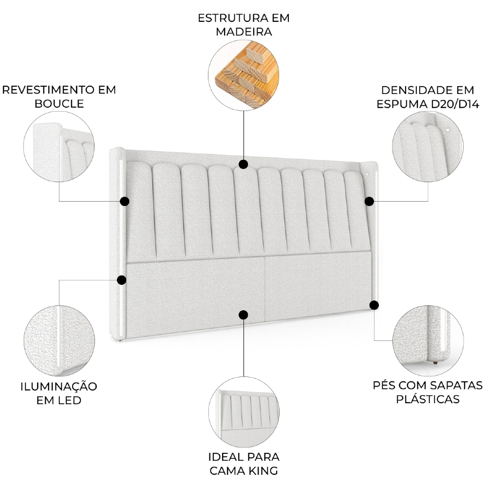 Cabeceira Cama King 195cm Luara Bouclê Creme Z37 - Mpozenato