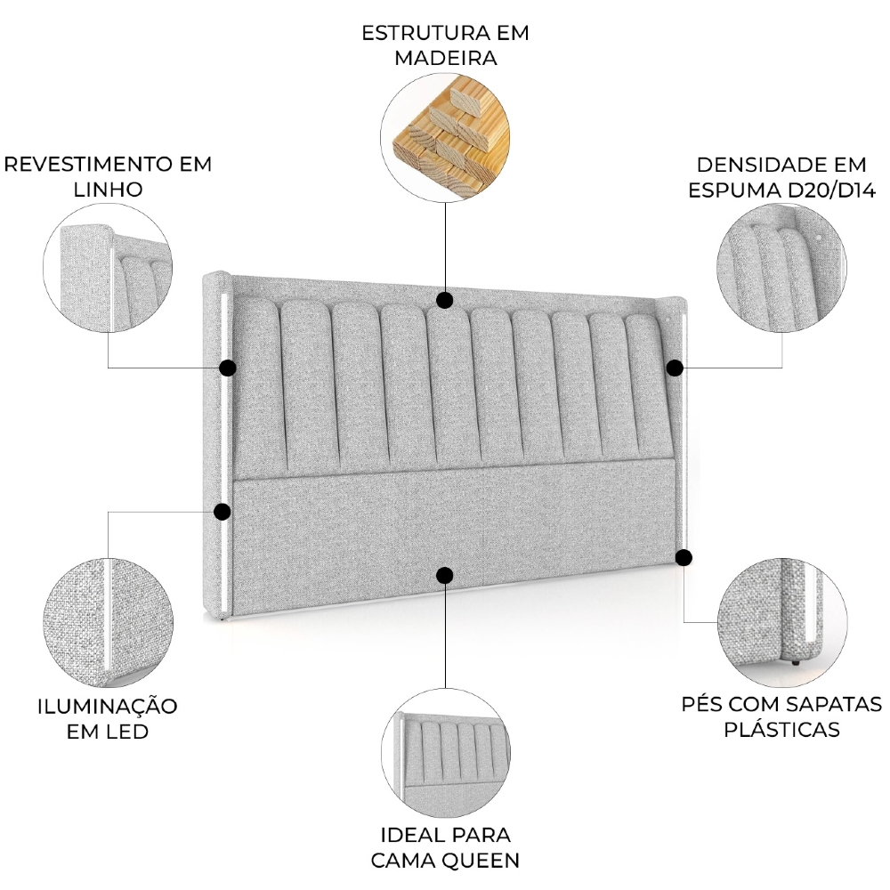 Cabeceira Cama Queen 160cm Luara Linho Cinza Claro Z37 - Mpozenato