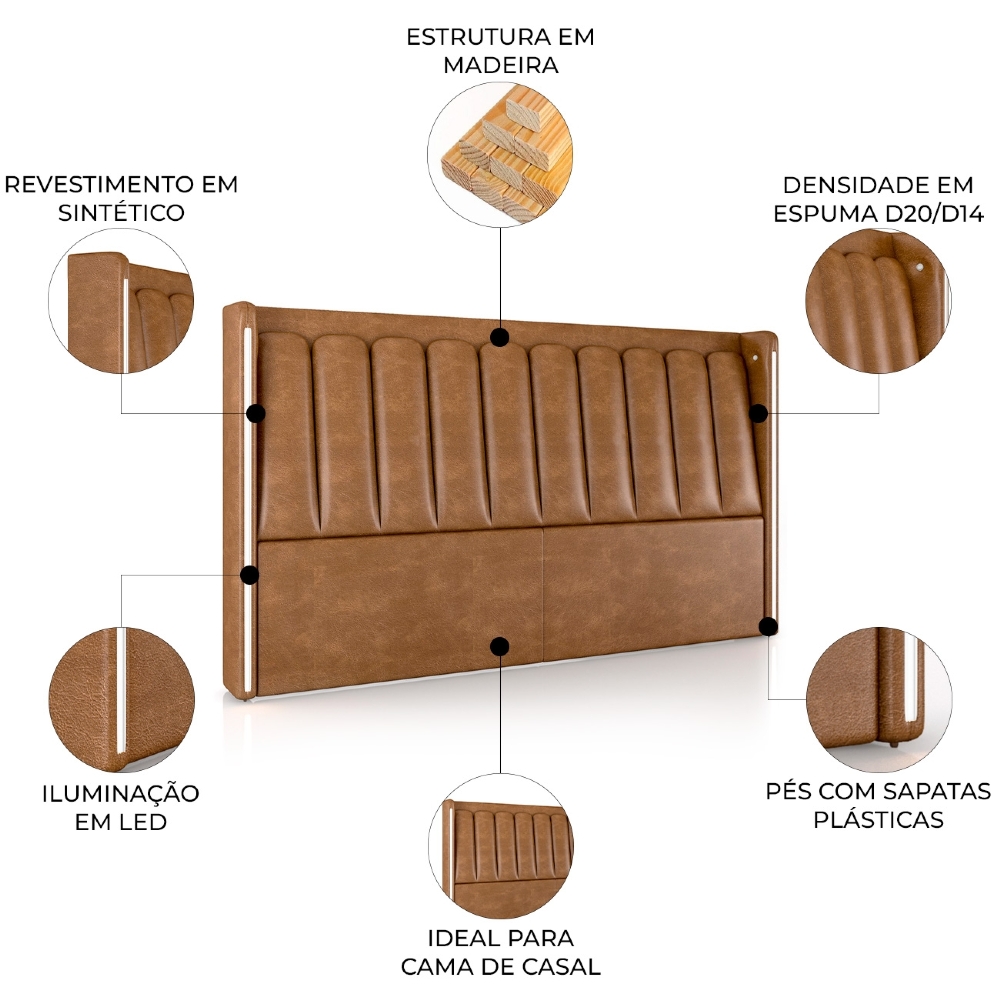 Cabeceira Cama Casal 140cm Luara Sintético Caramelo Z37 - Mpozenato