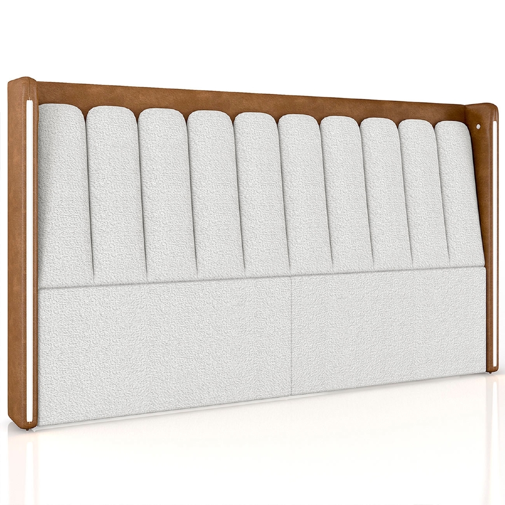 Cabeceira Cama King 195cm Luara Sintético Caramelo/Bouclê Creme Z37 - Mpozenato