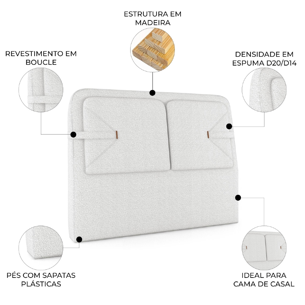 Cabeceira Cama Casal 140cm Nalu Bouclê Creme Z37 - Mpozenato