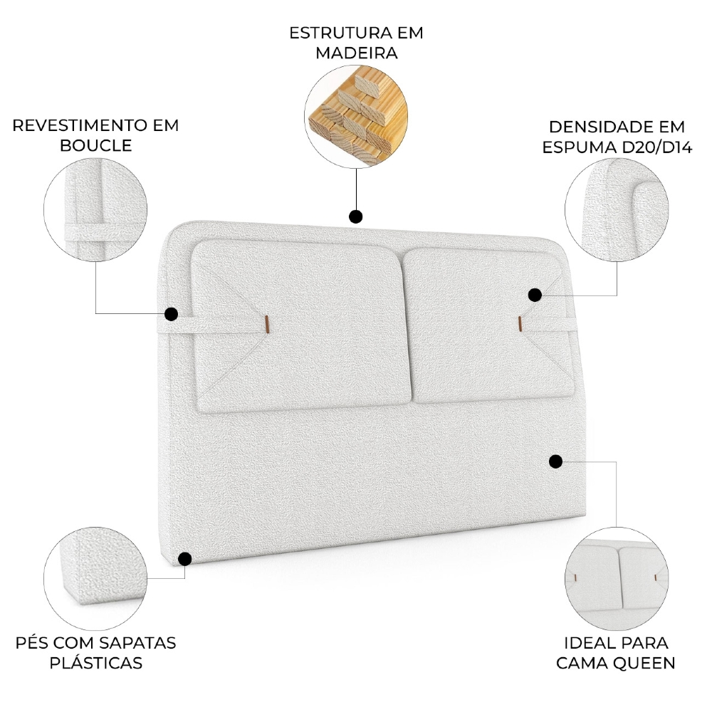 Cabeceira Cama Queen 160cm Nalu Bouclê Creme Z37 - Mpozenato
