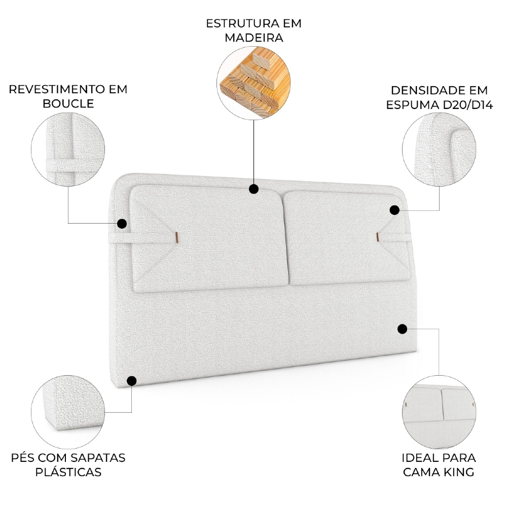 Cabeceira Cama King 195cm Nalu Bouclê Creme Z37 - Mpozenato