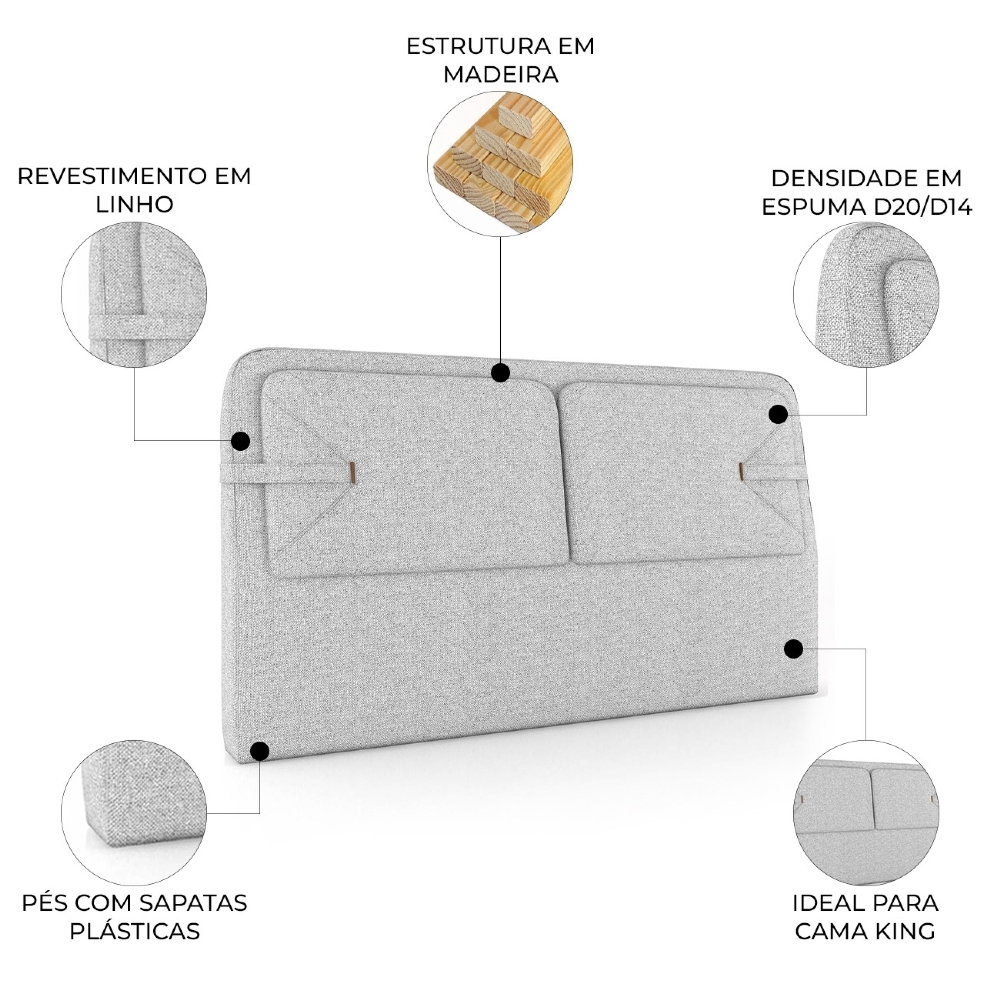 Cabeceira Cama King 195cm Nalu Linho Cinza Claro Z37 - Mpozenato