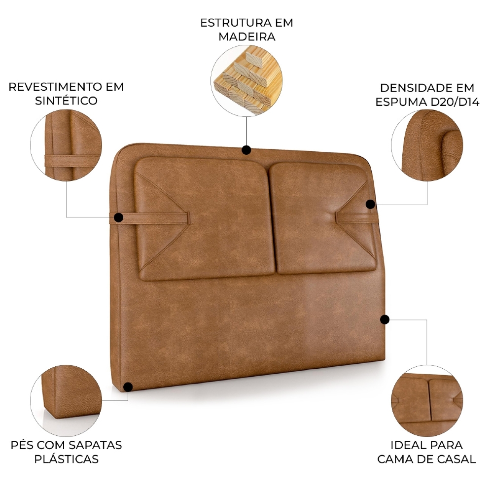 Cabeceira Cama Casal 140cm Nalu Sintético Caramelo Z37 - Mpozenato