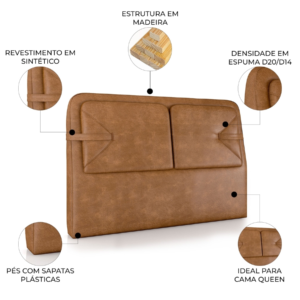 Cabeceira Cama Queen 160cm Nalu Sintético Caramelo Z37 - Mpozenato