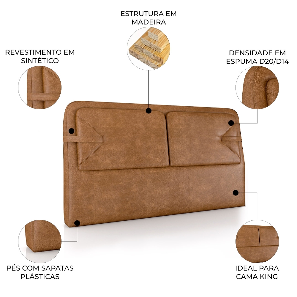 Cabeceira Cama King 195cm Nalu Sintético Caramelo Z37 - Mpozenato