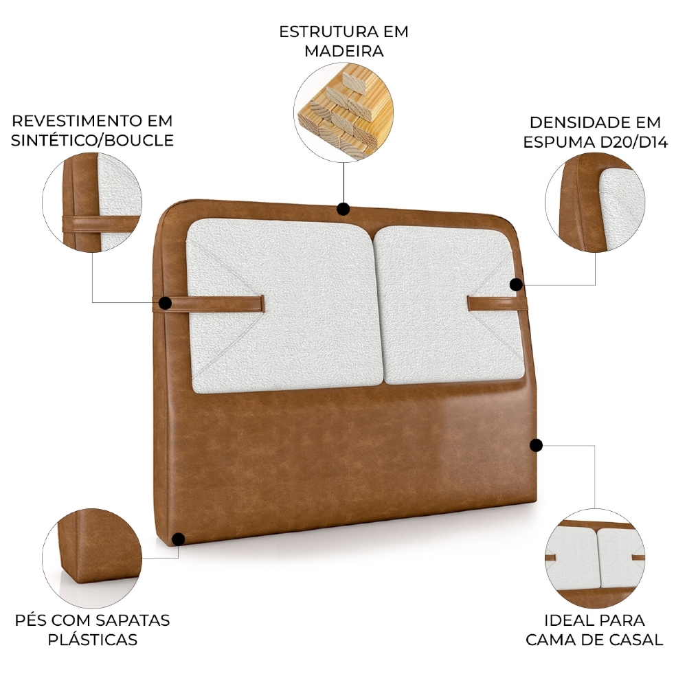 Cabeceira Cama Casal 140cm Nalu Sintético Caramelo/Creme Z37 - Mpozenato