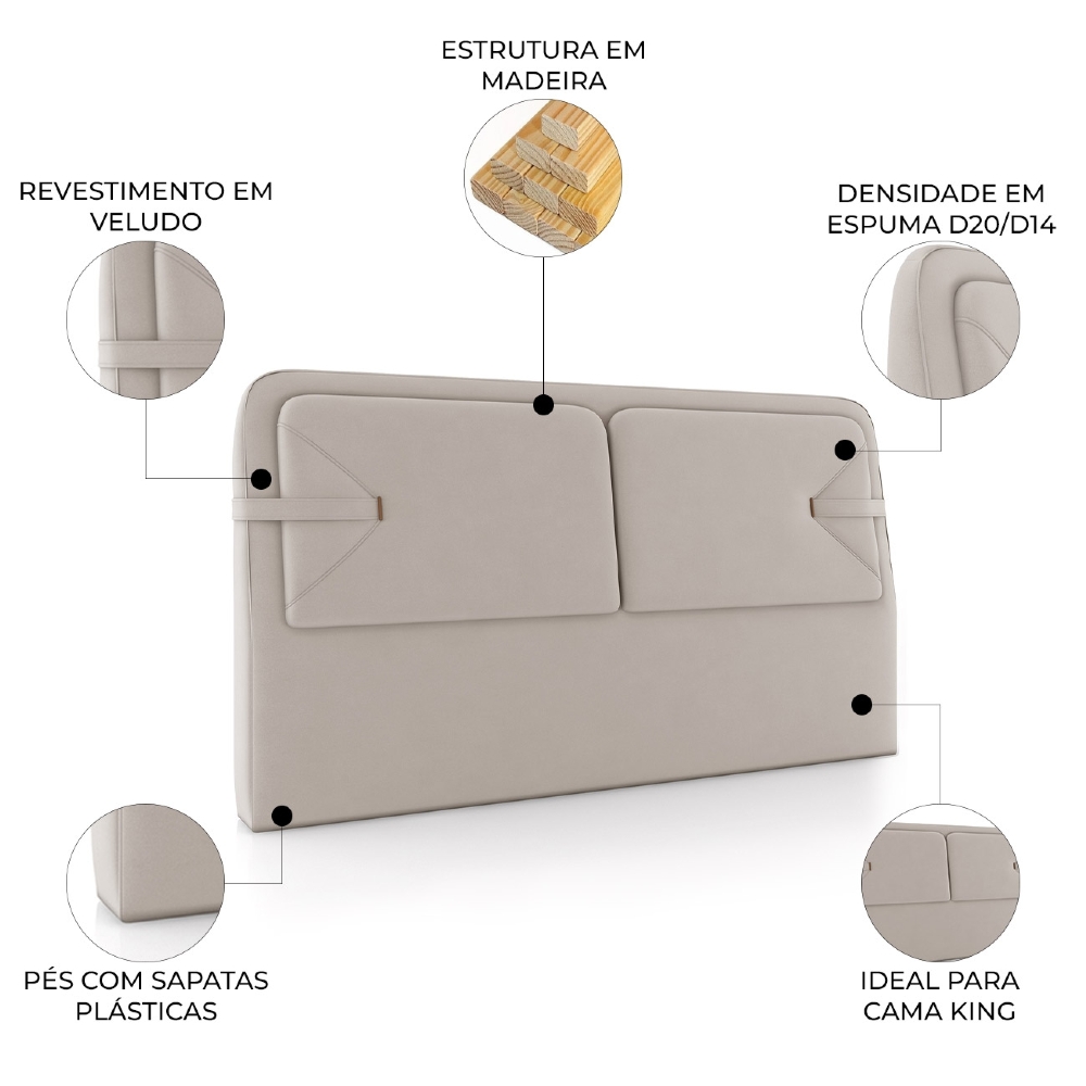 Cabeceira Cama King 195cm Nalu Veludo Bege Z37 - Mpozenato