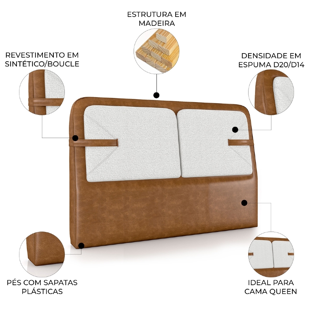 Cabeceira Cama Queen 160cm Nalu Sintético Caramelo/Creme Z37 - Mpozenato