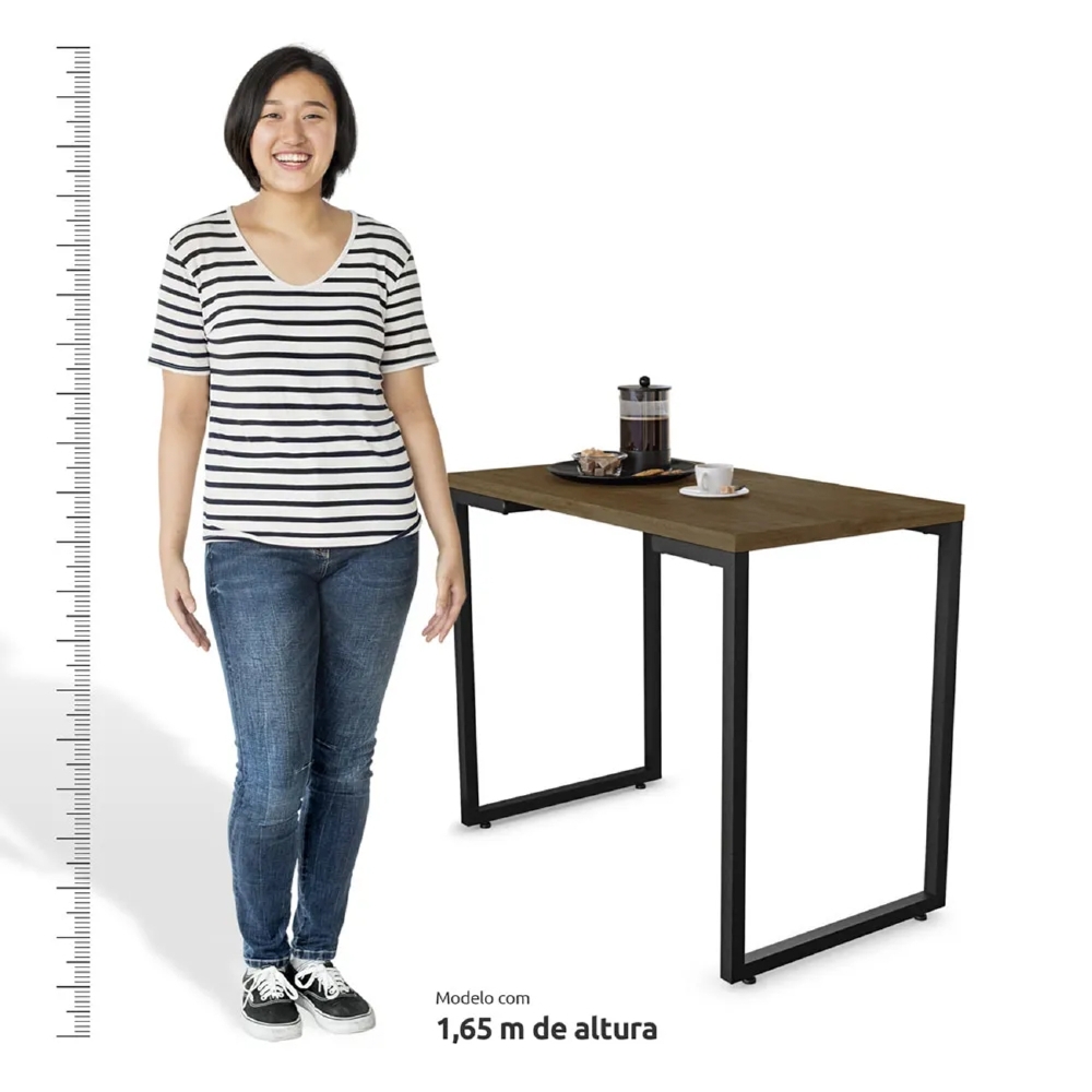 Mesa de Cozinha Multiuso Lanche Rápido Estilo Industrial 90x50cm BP Prattica F02 Castanho - Mpozenato