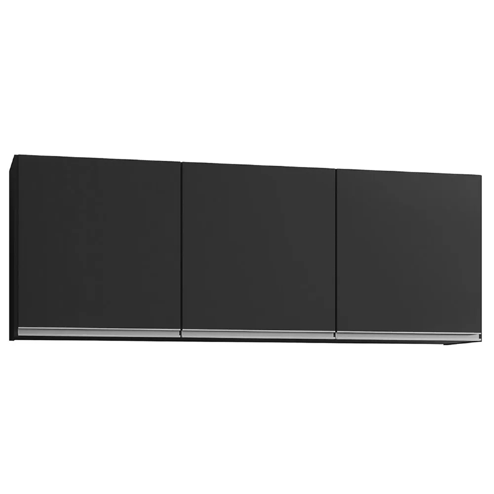 Armário Aéreo de Cozinha 150cm 3 Portas Argélia Preto - Lumil