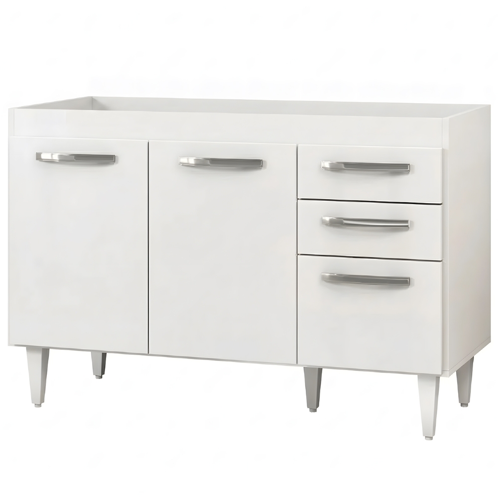 Balcão Gabinete 120cm Suécia sem Tampo 3 Portas 2 Gavetas Branco - Lumil Móveis