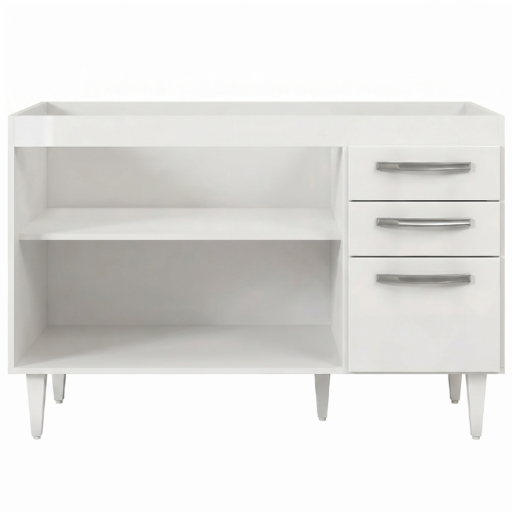 Balcão Gabinete 120cm Suécia sem Tampo 3 Portas 2 Gavetas Branco - Lumil Móveis