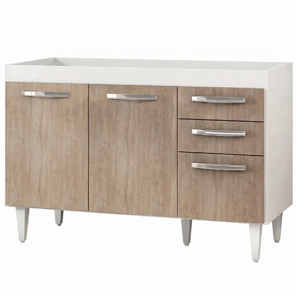 Balcão Gabinete Para Pia 120cm Suécia sem Tampo 3 Portas 2 Gavetas Branco/Castanho - Lumil Móveis