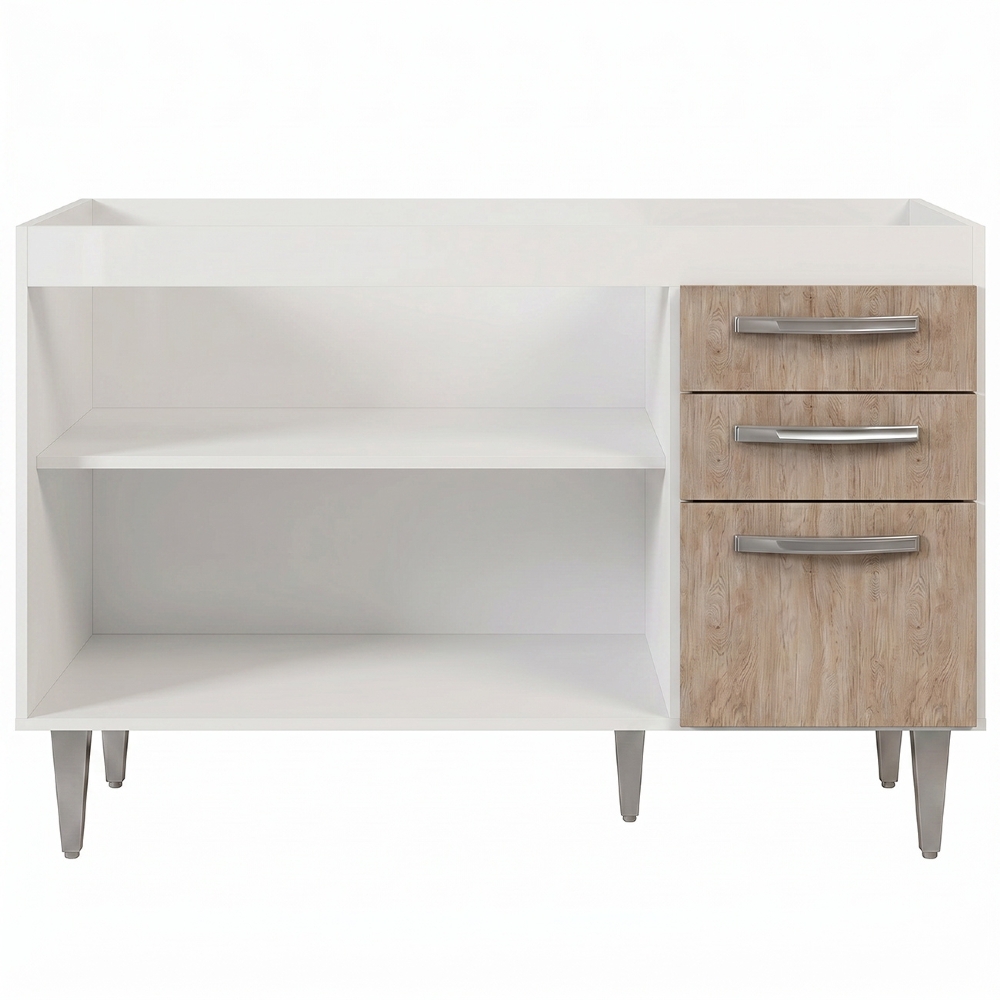 Balcão Gabinete Para Pia 120cm Suécia sem Tampo 3 Portas 2 Gavetas Branco/Castanho - Lumil Móveis