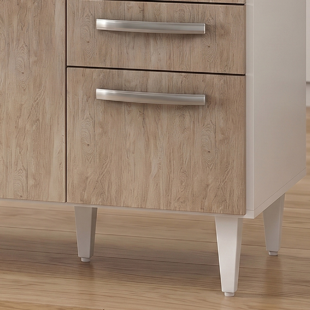 Balcão Gabinete Para Pia 120cm Suécia sem Tampo 3 Portas 2 Gavetas Branco/Castanho - Lumil Móveis