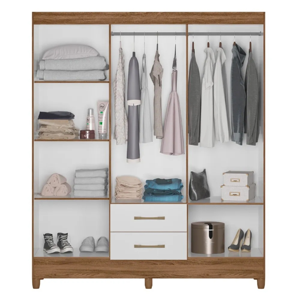 Guarda Roupa Casal 6 Portas 2 Gavetas 153cm Paraná Z17 Naturale/Branco - Mpozenato