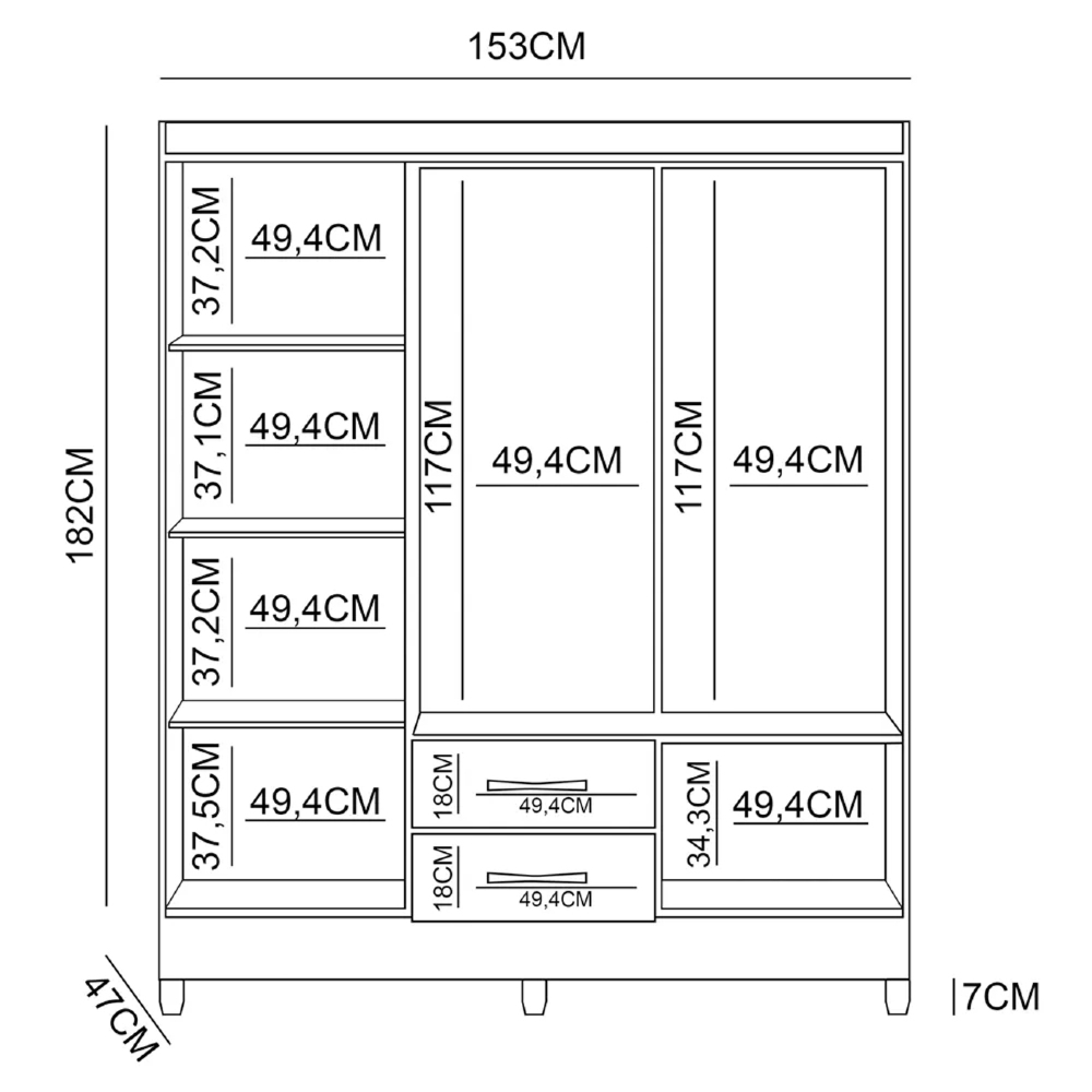 Guarda Roupa Casal 6 Portas 2 Gavetas 153cm Paraná Z17 Naturale/Branco - Mpozenato