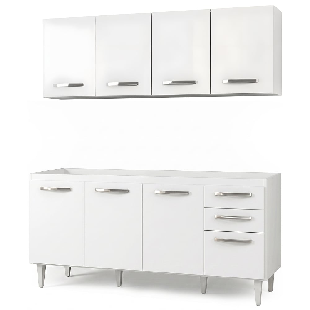 Armário Aéreo Panamá e Balcão Gabinete Áustria 160cm Branco - Lumil Móveis