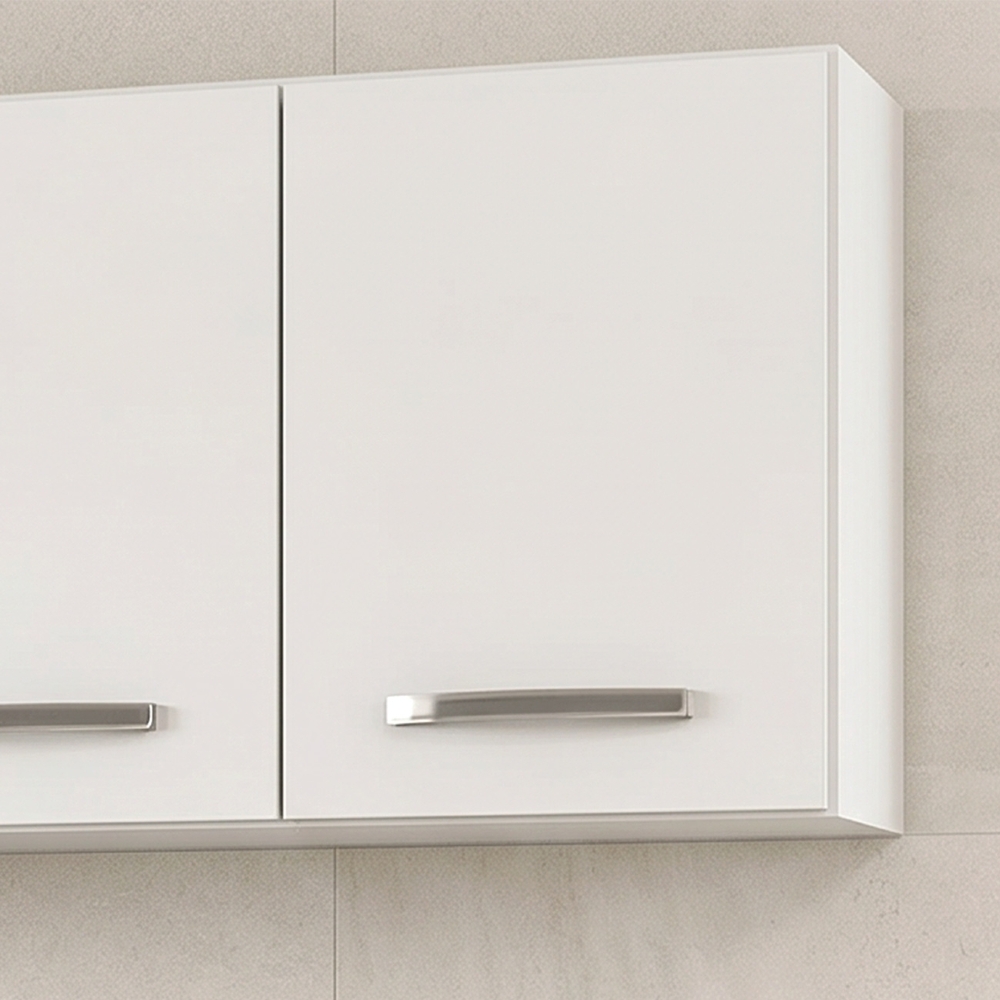 Armário Aéreo Panamá e Balcão Gabinete Áustria com Pia Inox 160cm Branco - Lumil Móveis