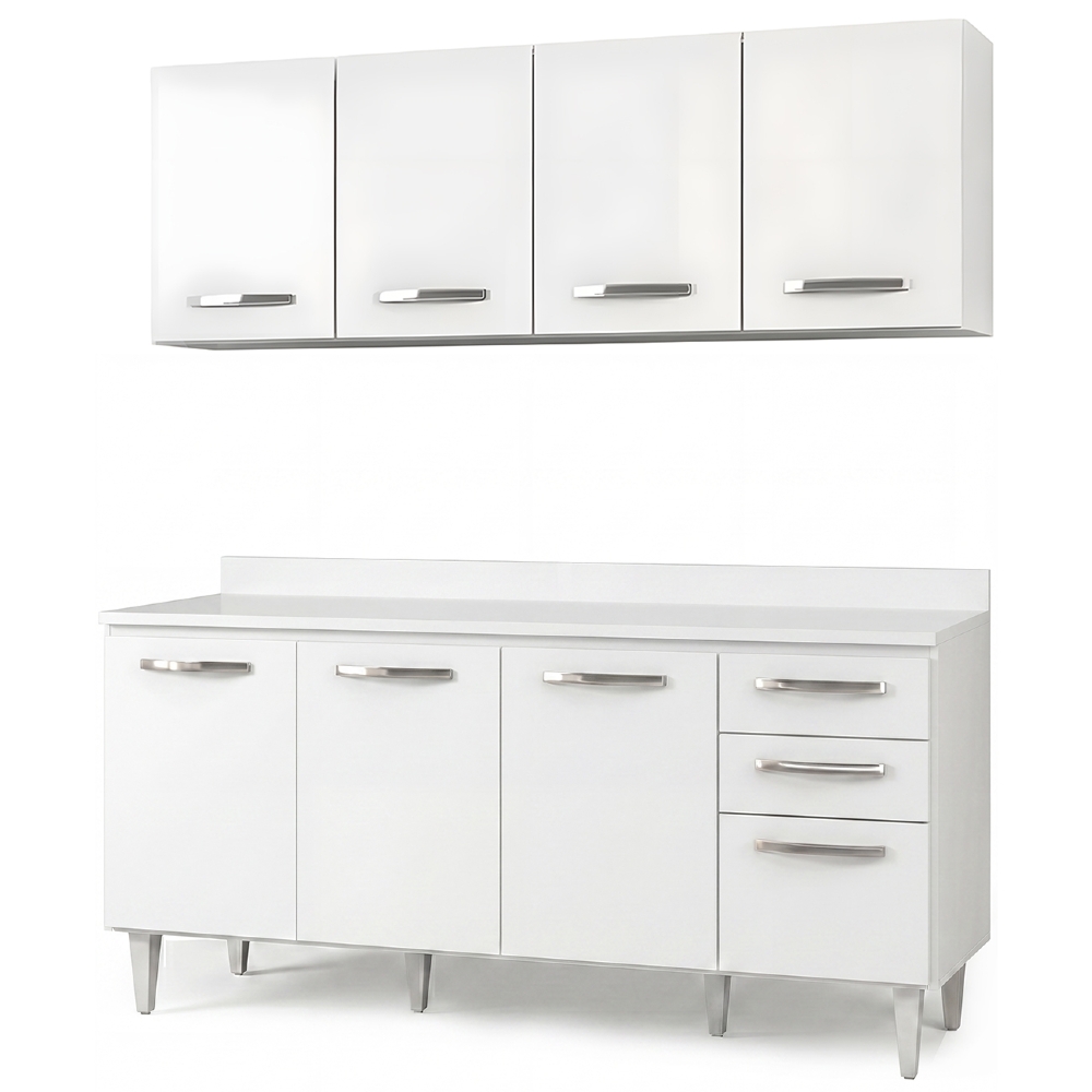 Armário Aéreo Panamá e Balcão Gabinete 160cm com Tampo Áustria Branco - Lumil
