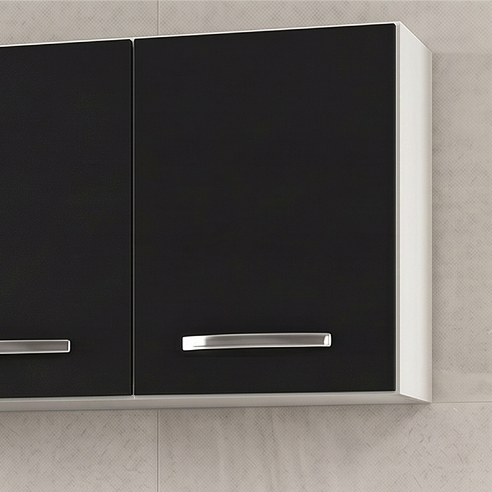 Armário Aéreo Panamá e Balcão Gabinete Áustria com Pia Inox 160cm Branco/Preto - Lumil Móveis