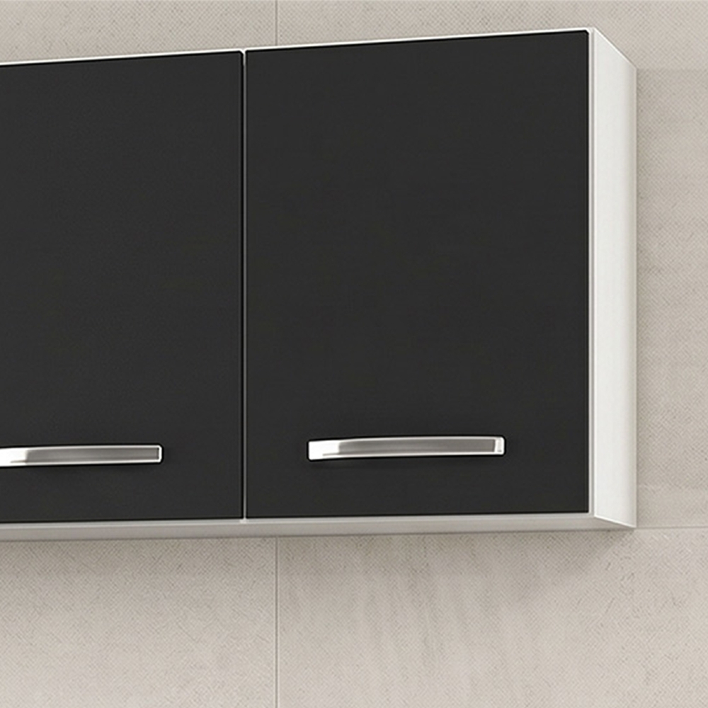 Armário Aéreo Panamá e Balcão Gabinete 160cm com Tampo Áustria Branco/Preto - Lumil