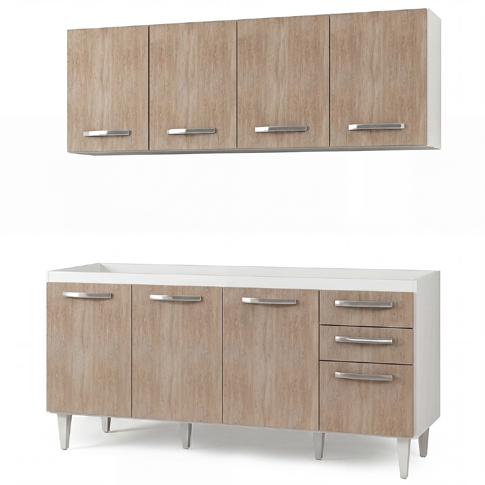 Armário Aéreo Panamá e Balcão Gabinete Para Pia 160cm Áustria Branco/Castanho - Lumil Móveis